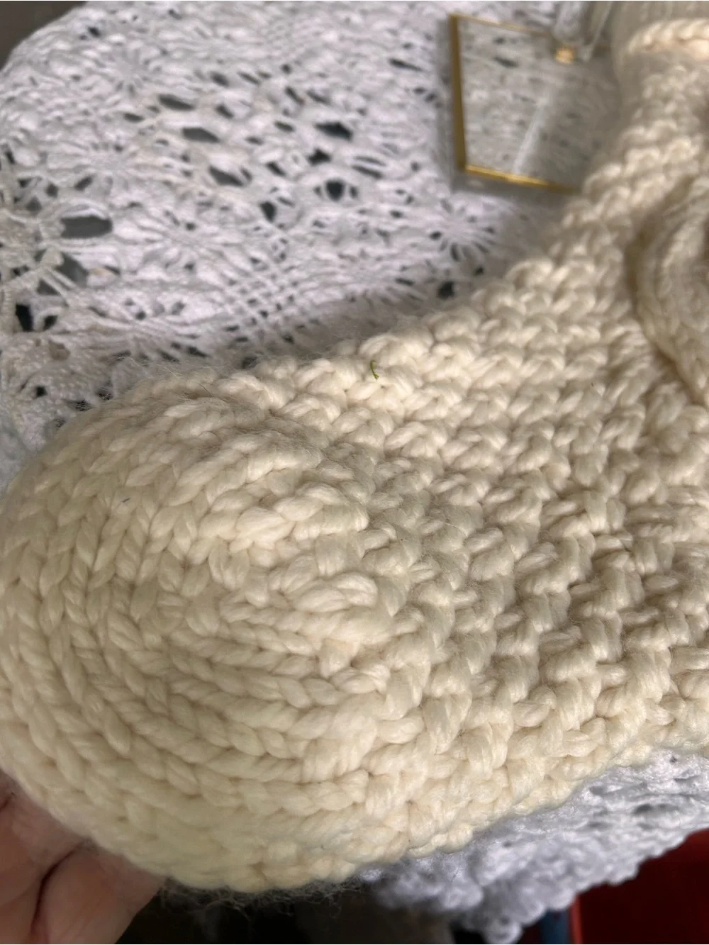 Pottery Barn Cream Chunky Knit Stocking with Folded Cuff